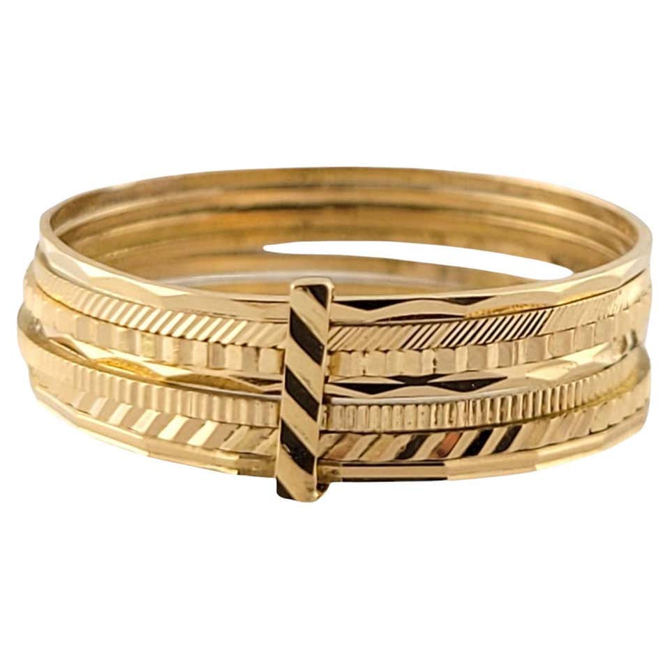 18k Yellow Gold Multiple Texture Rings Band For Sale at 1stDibs