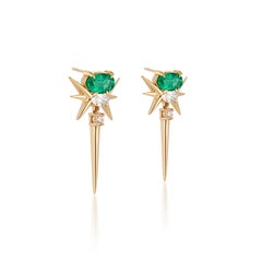 18 Karat Gelbgold Muzo Smaragd & Diamant-Tropfen-Ohrringe