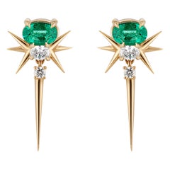 18k Yellow Gold Muzo Emerald 
Diamond Drop Earrings