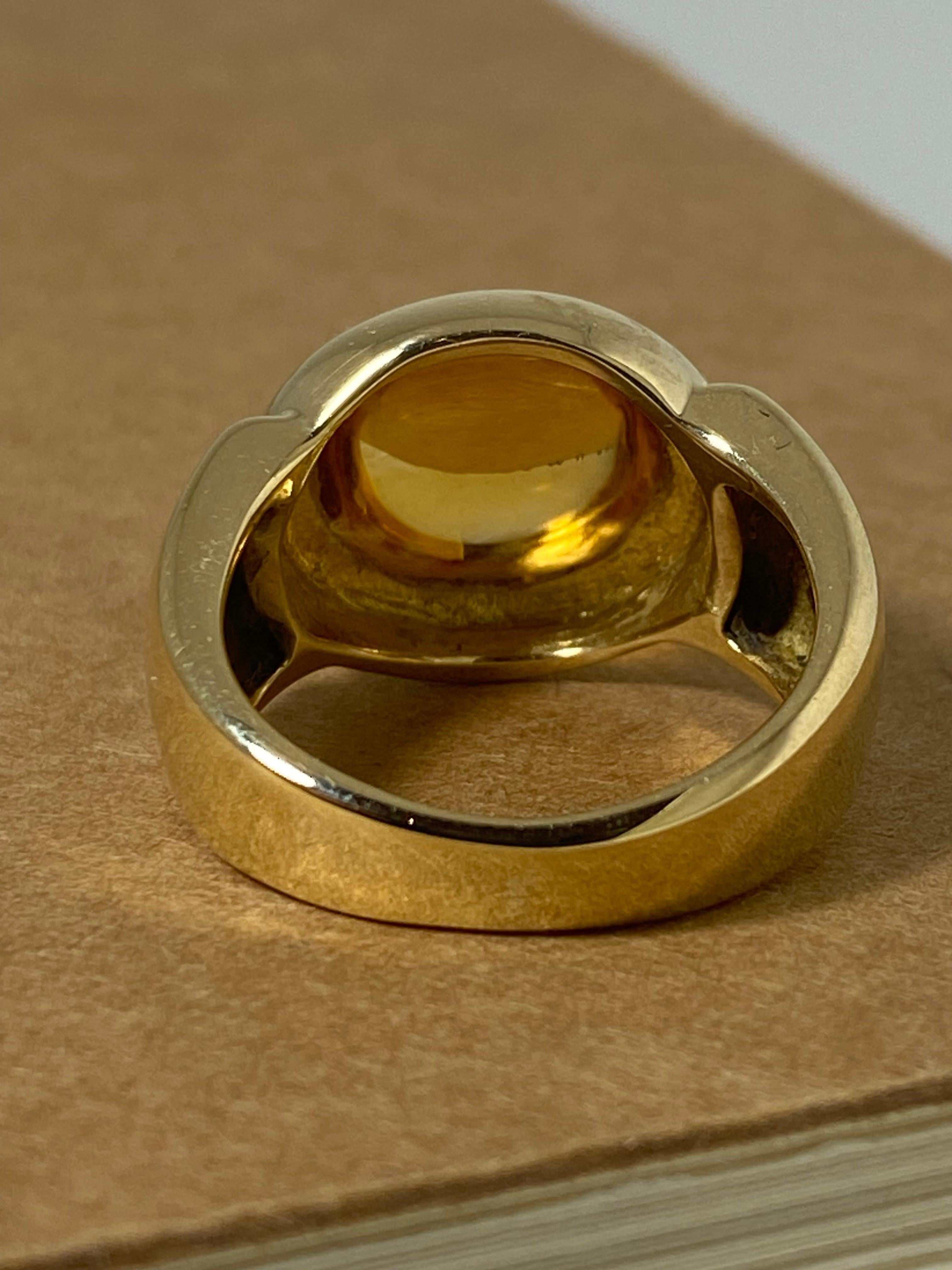 18 Karat Gelbgold Natürlicher 10,00 Karat Cabochon Goldener Citrin Unisex Siegelring im Zustand „Hervorragend“ in MELBOURNE, AU