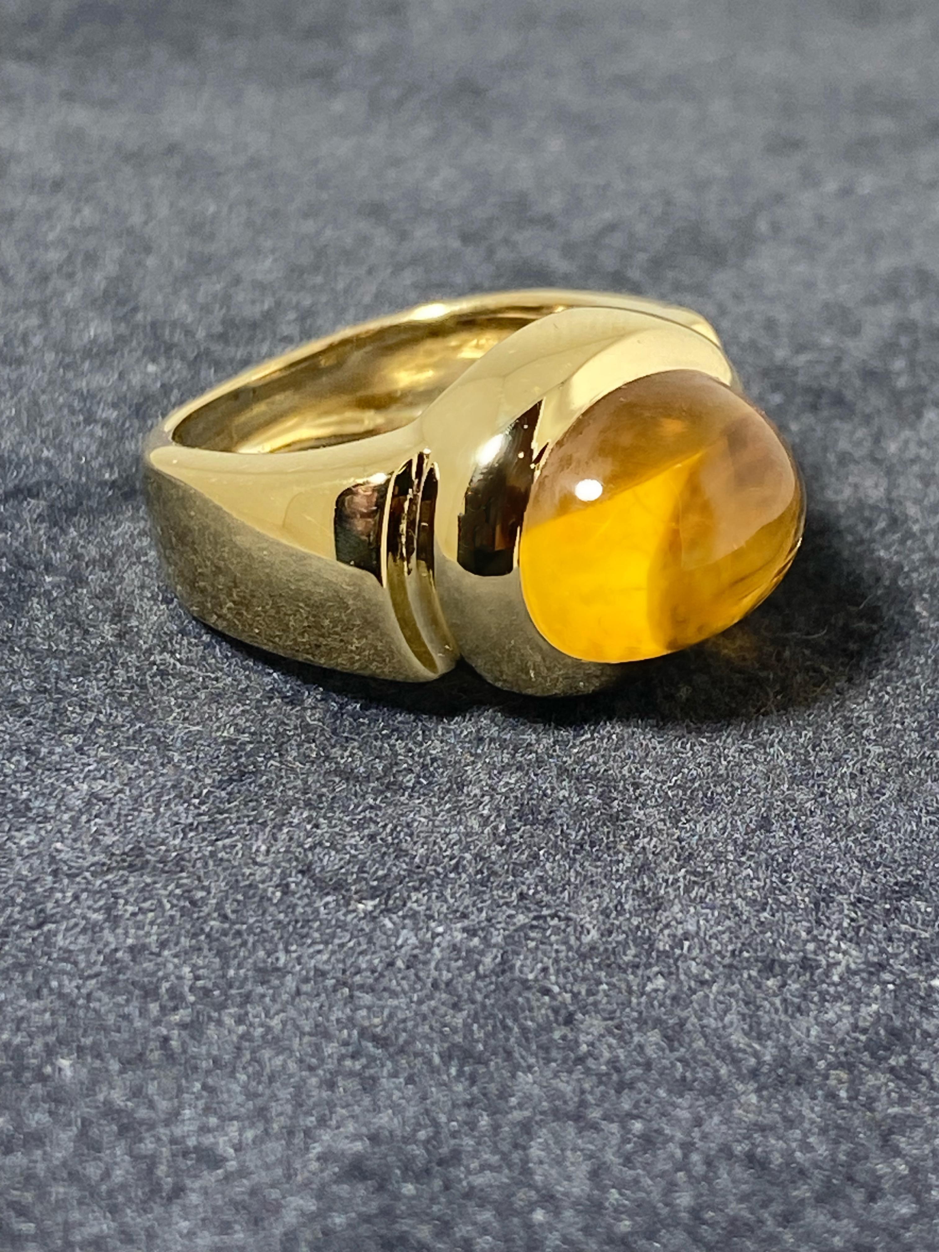 18 Karat Gelbgold Natürlicher 10,00 Karat Cabochon Goldener Citrin Unisex Siegelring 1