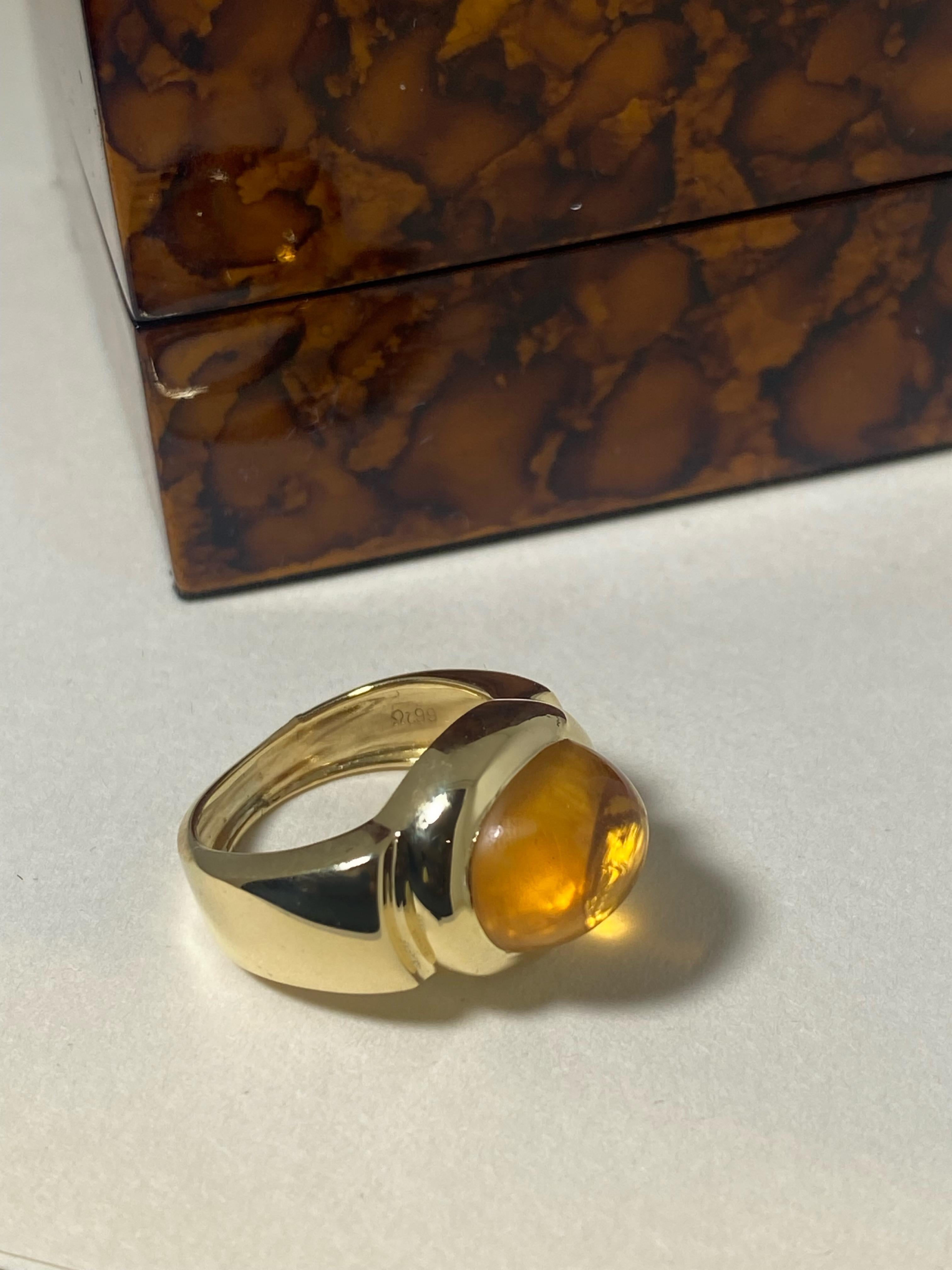 18 Karat Gelbgold Natürlicher 10,00 Karat Cabochon Goldener Citrin Unisex Siegelring 2