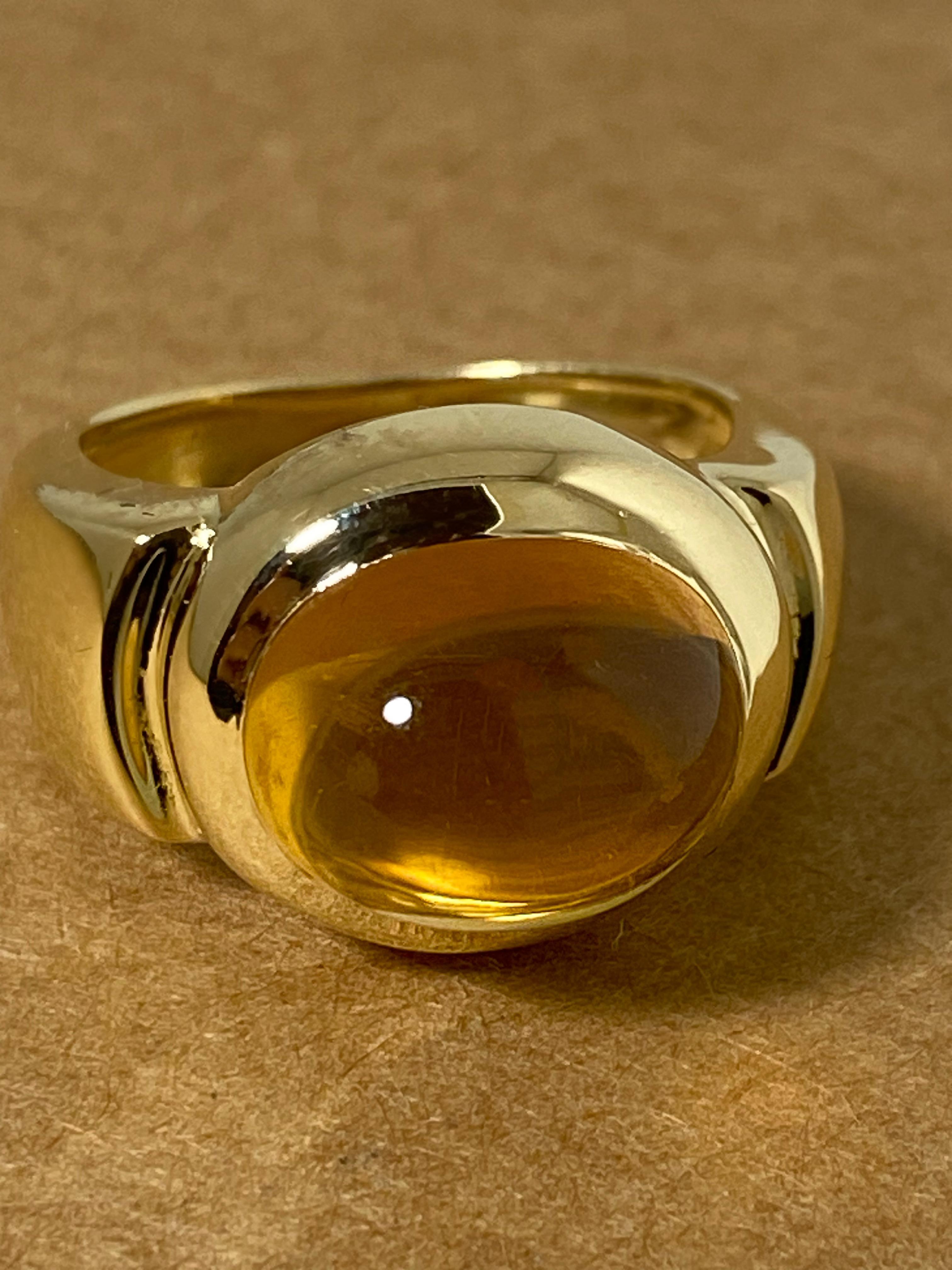 18 Karat Gelbgold Natürlicher 10,00 Karat Cabochon Goldener Citrin Unisex Siegelring 3