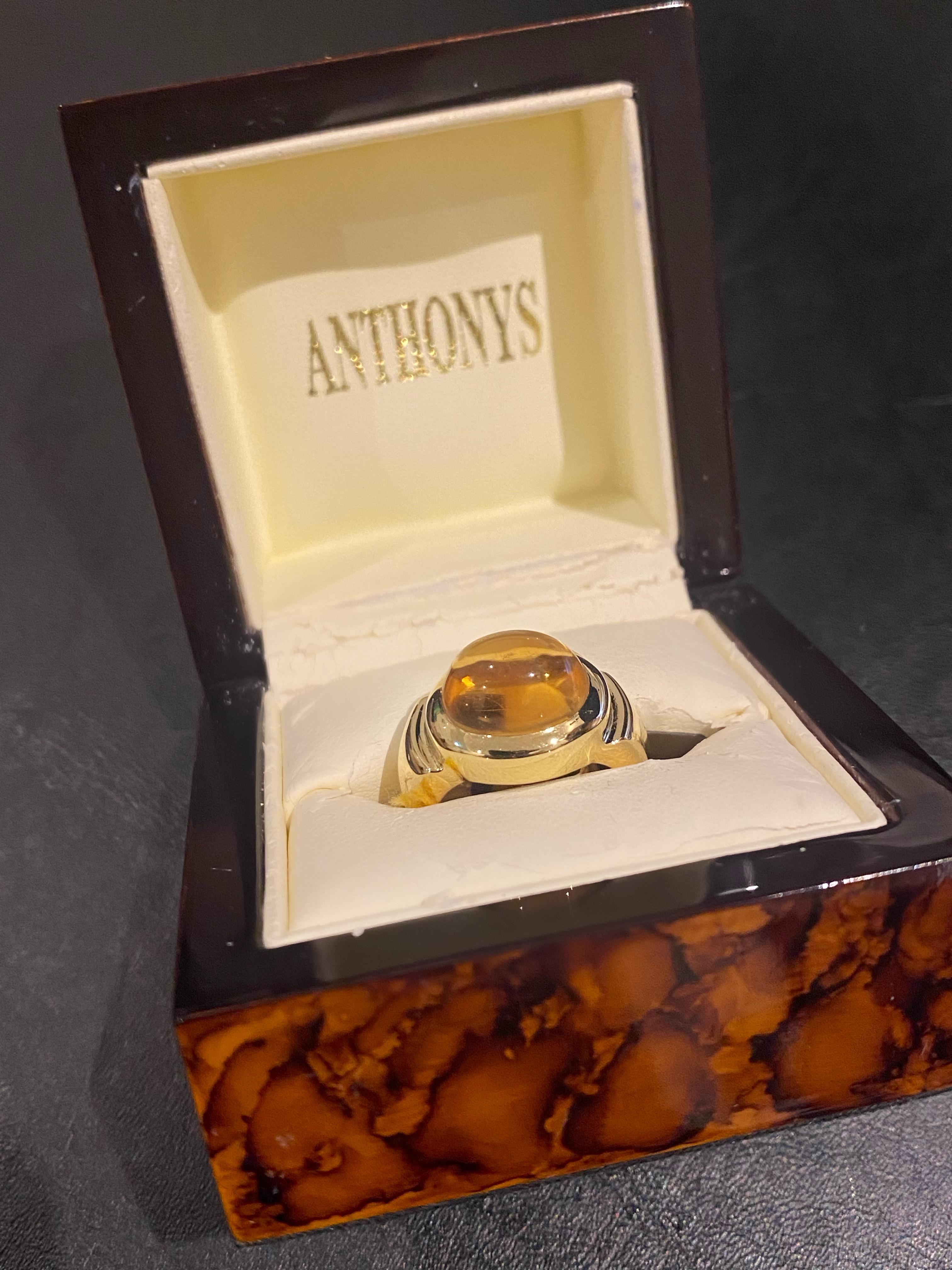 18 Karat Gelbgold Natürlicher 10,00 Karat Cabochon Goldener Citrin Unisex Siegelring 4