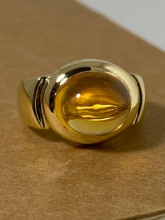 Anello con sigillo unisex in oro giallo 18 carati Nature 10,00ct Cabochon Golden Citrine
