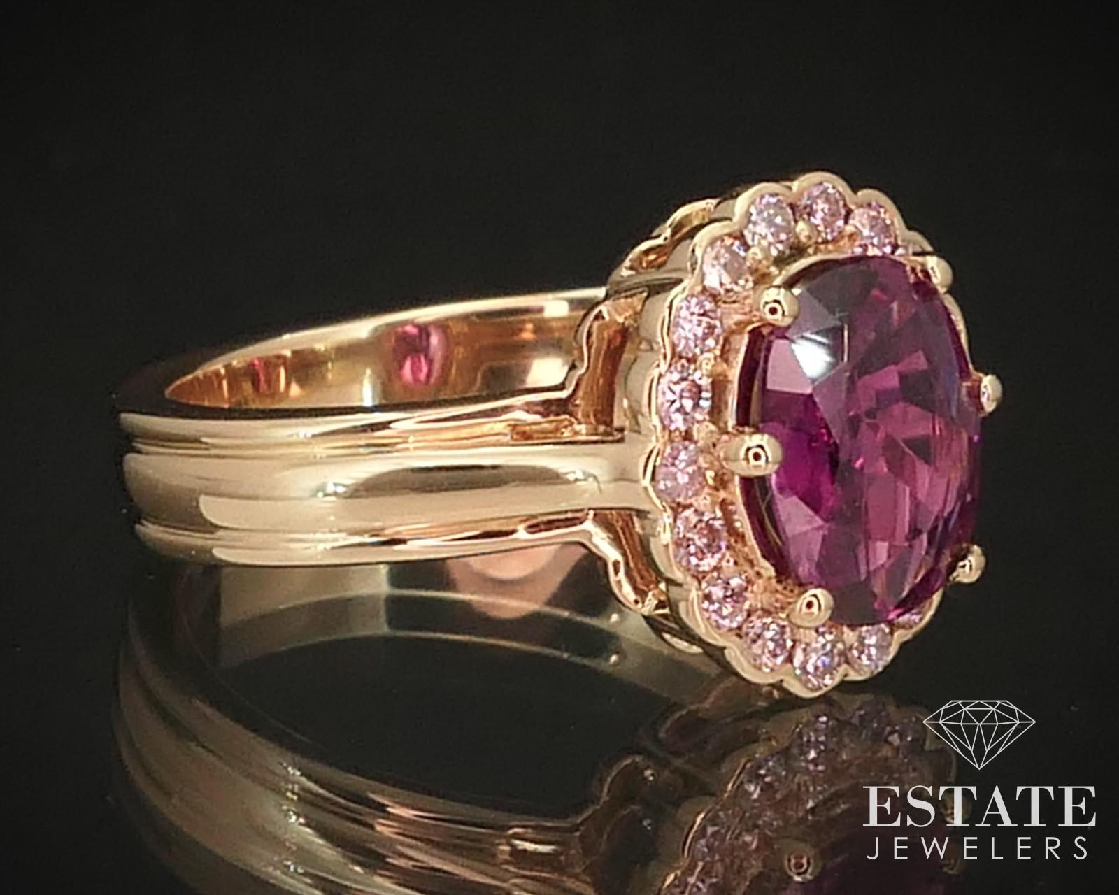 Oval Cut 18k Yellow Gold Natural 1.80ct Pink Sapphire & Fancy Pink Diamond Ring i15027 For Sale
