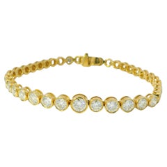 18k Yellow Gold Natural 6.58 Carat Graduated Diamond Bezel Set Tennis Bracelet