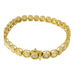 18K Yellow Gold Natural 6.60 Carat Round Brilliant Diamond Bezel Tennis Bracelet