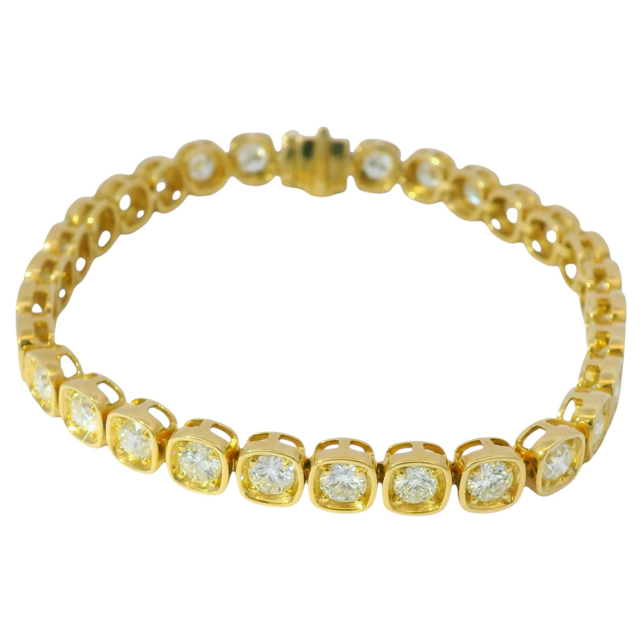 Oro amarillo de 18 quilates Brazalete de tenis con bisel de diamantes brillantes redondos naturales de 6,60 quilates