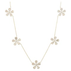 18K Yellow Gold Natural Baguette & Round Brilliant Diamond Large Flower Necklace