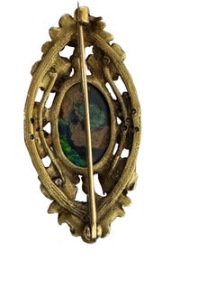 18K Yellow Gold Natural Black Opal & Diamond Brooch with Play of Color