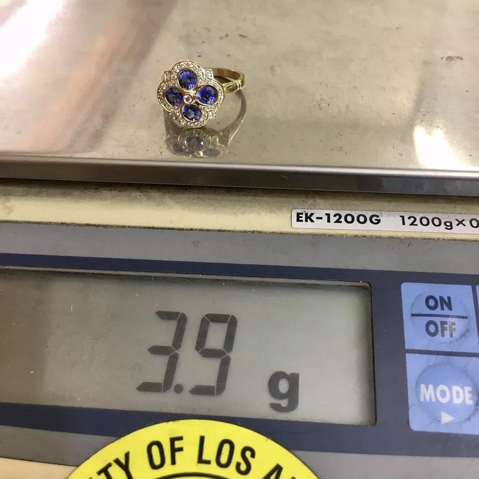18K Yellow Gold Natural Blue Sapphire Earth Mind Diamond Statement Ring Size 6 For Sale 5