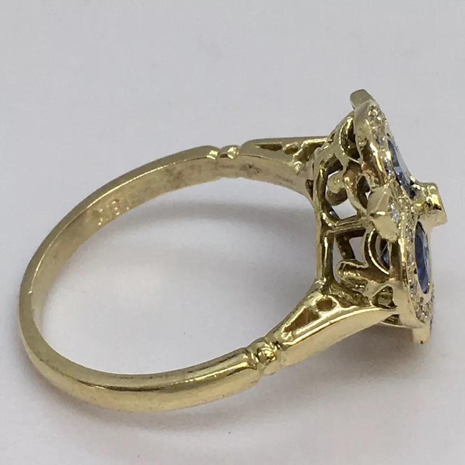 18K Yellow Gold Natural Blue Sapphire Earth Mind Diamond Statement Ring Size 6 For Sale 1