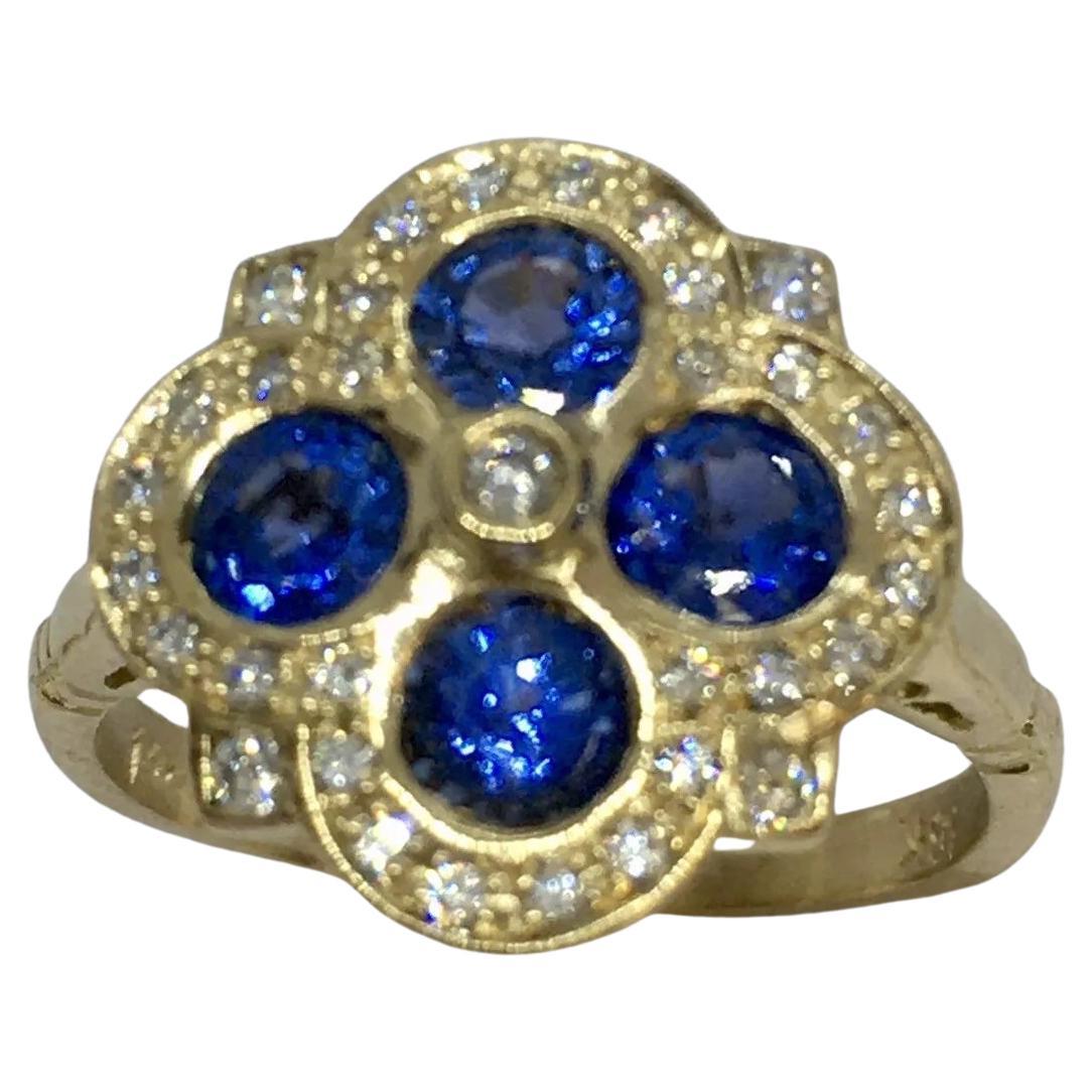 Anello in oro giallo 18 carati con zaffiro blu naturale e diamante di Mente Terra, misura 6