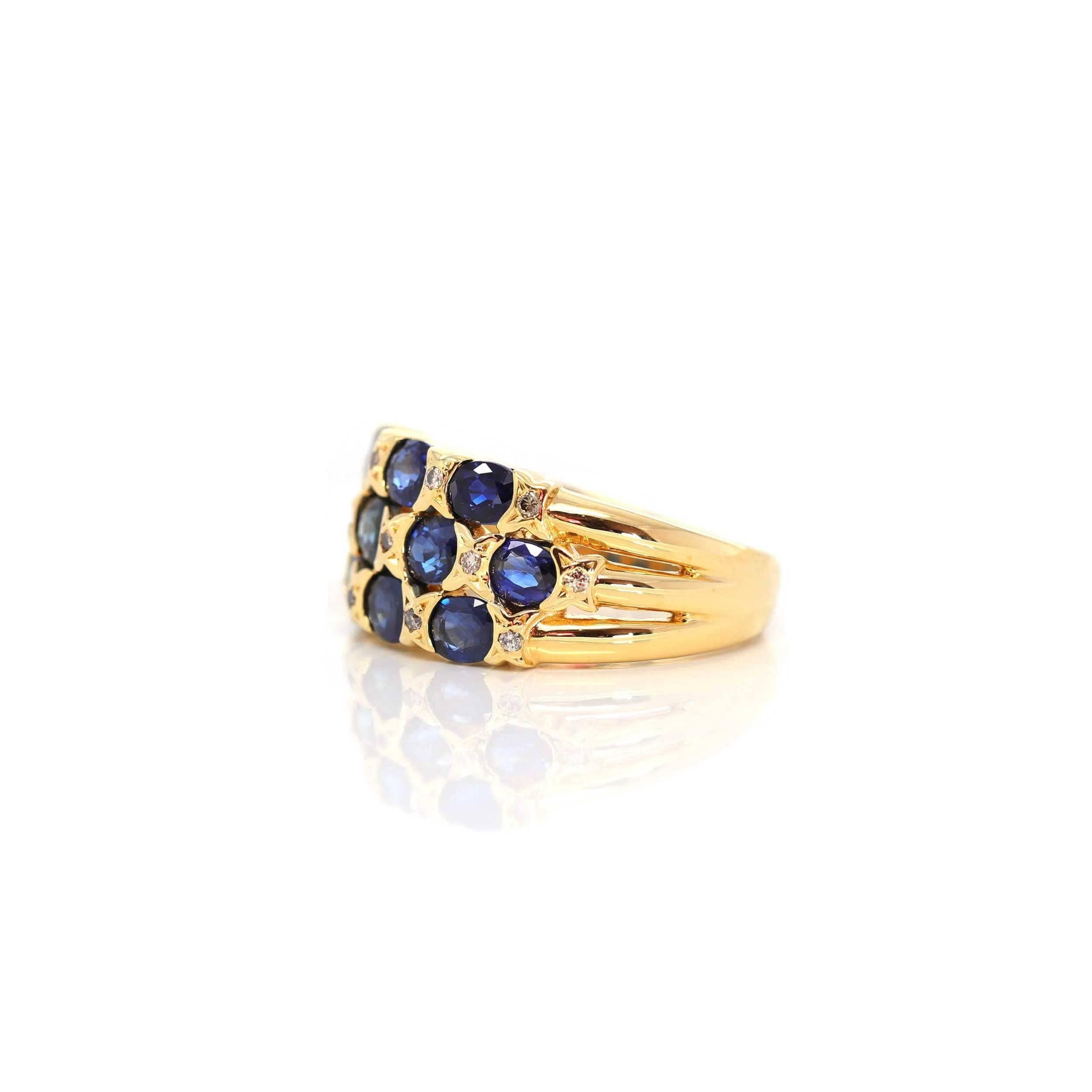 * Design Concept--- This ring features an oval cut Brazillian Blue Sapphire total of 3.5 ct blue sapphire. The design is simplistic yet elegant. The ring looks very exquisite with some diamonds tracing the accents. Baikalla artisans are dedicated to