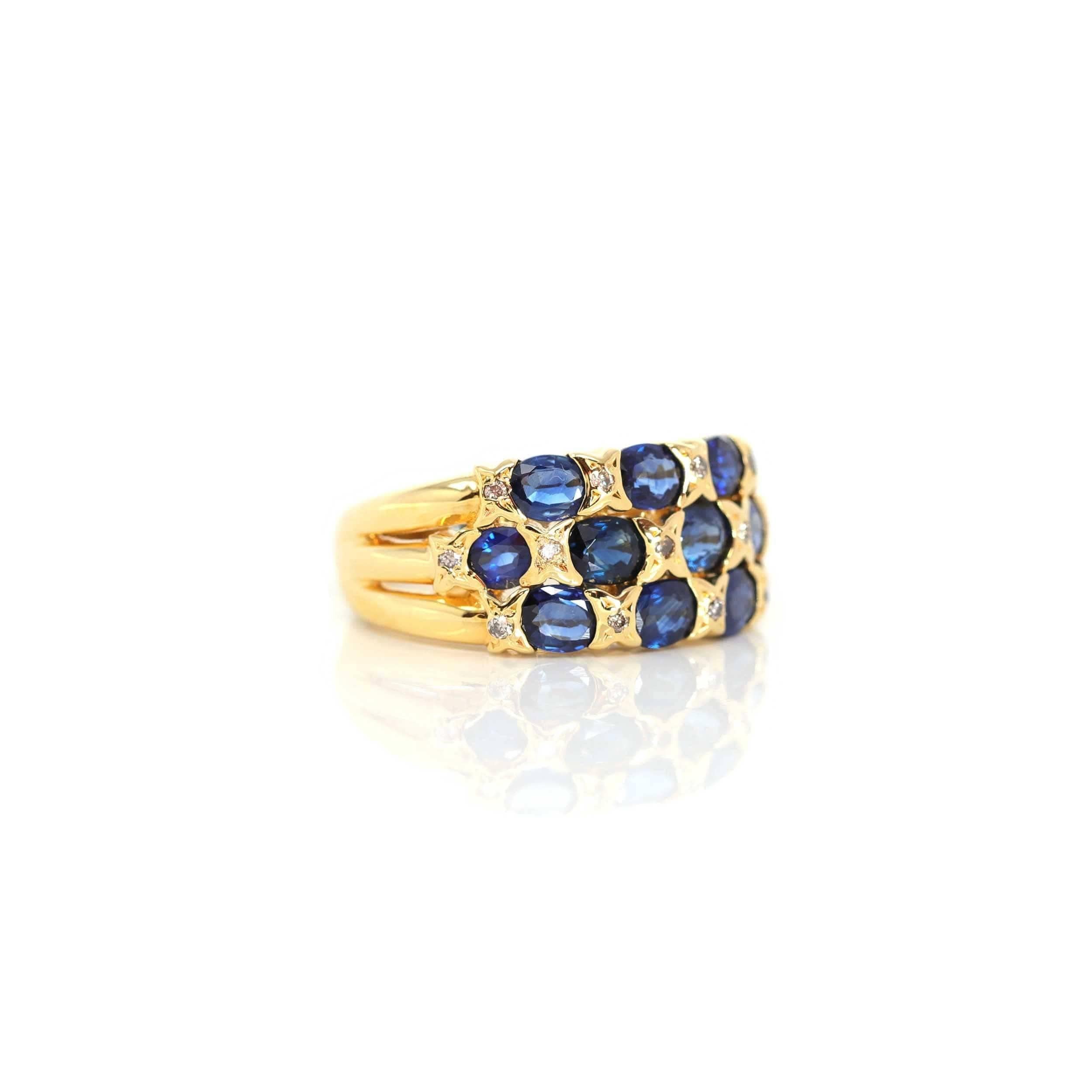 Artist 18k Yellow Gold Natural Blue Sapphire Ring with Diamonds For Sale