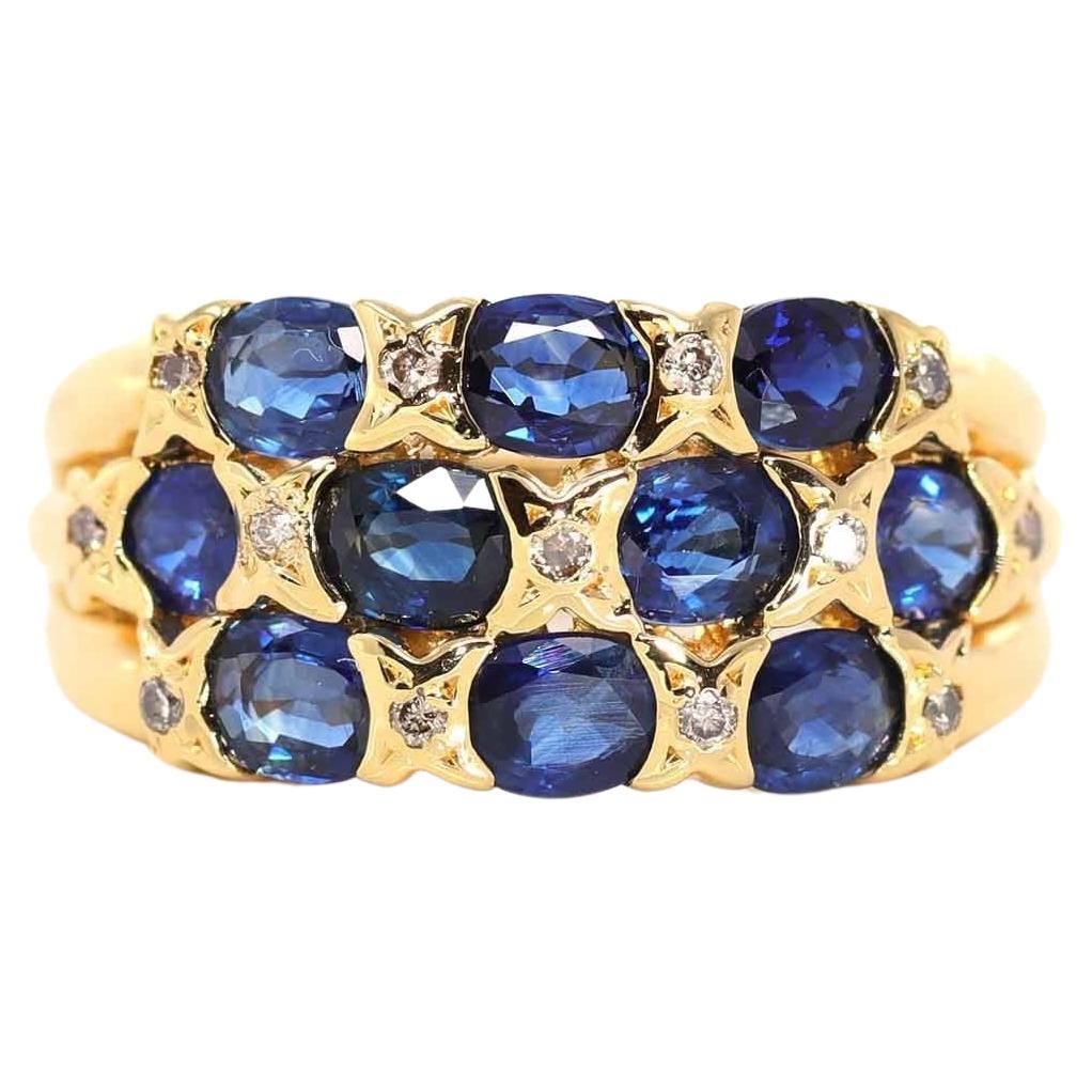 Bague en or jaune 18 carats avec saphir bleu naturel et diamants