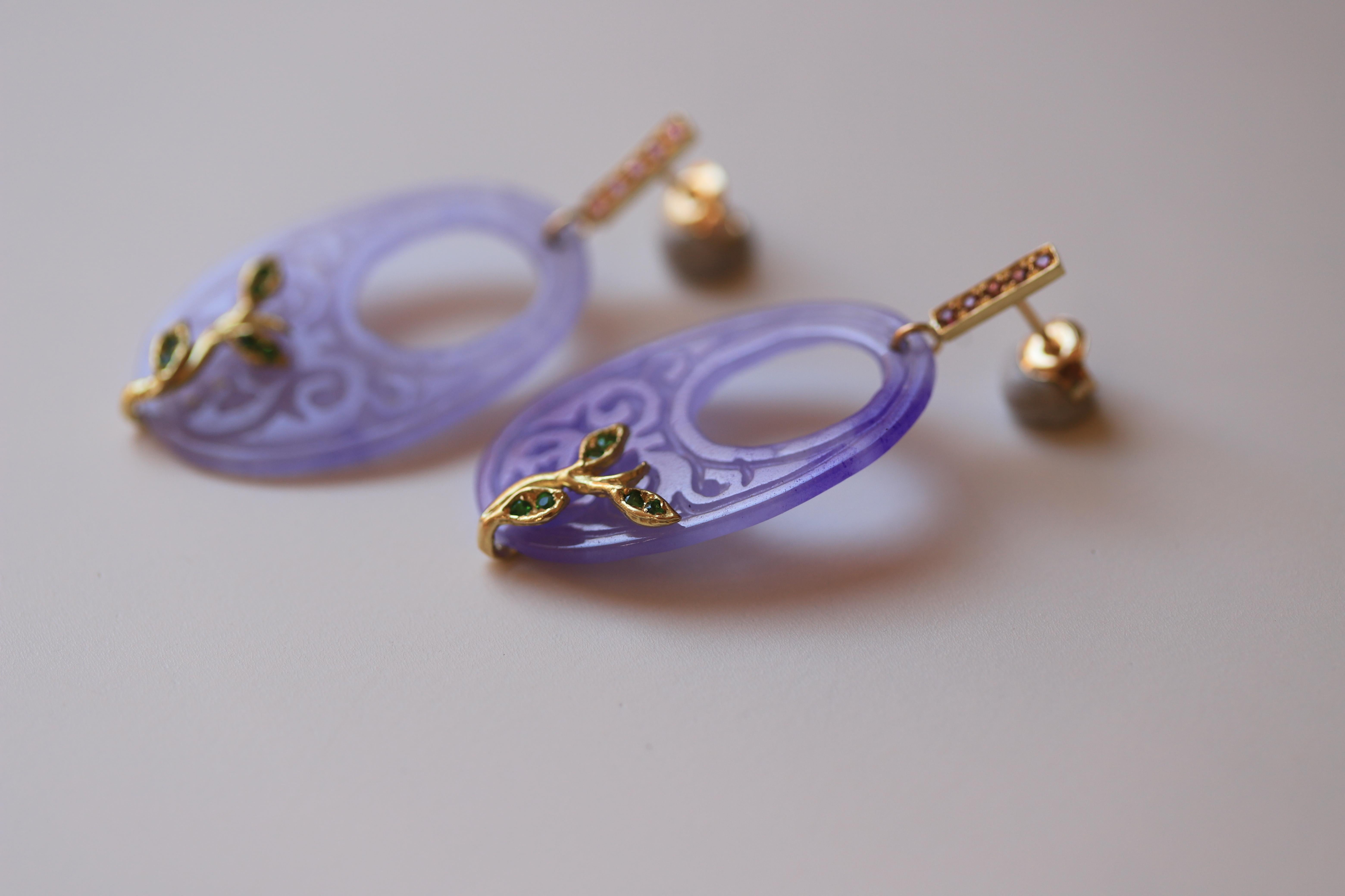 Rossella Ugolini Limited Edition 18K Gold Rose Quartz Purple Color Drop Earrings In New Condition For Sale In Rome, IT