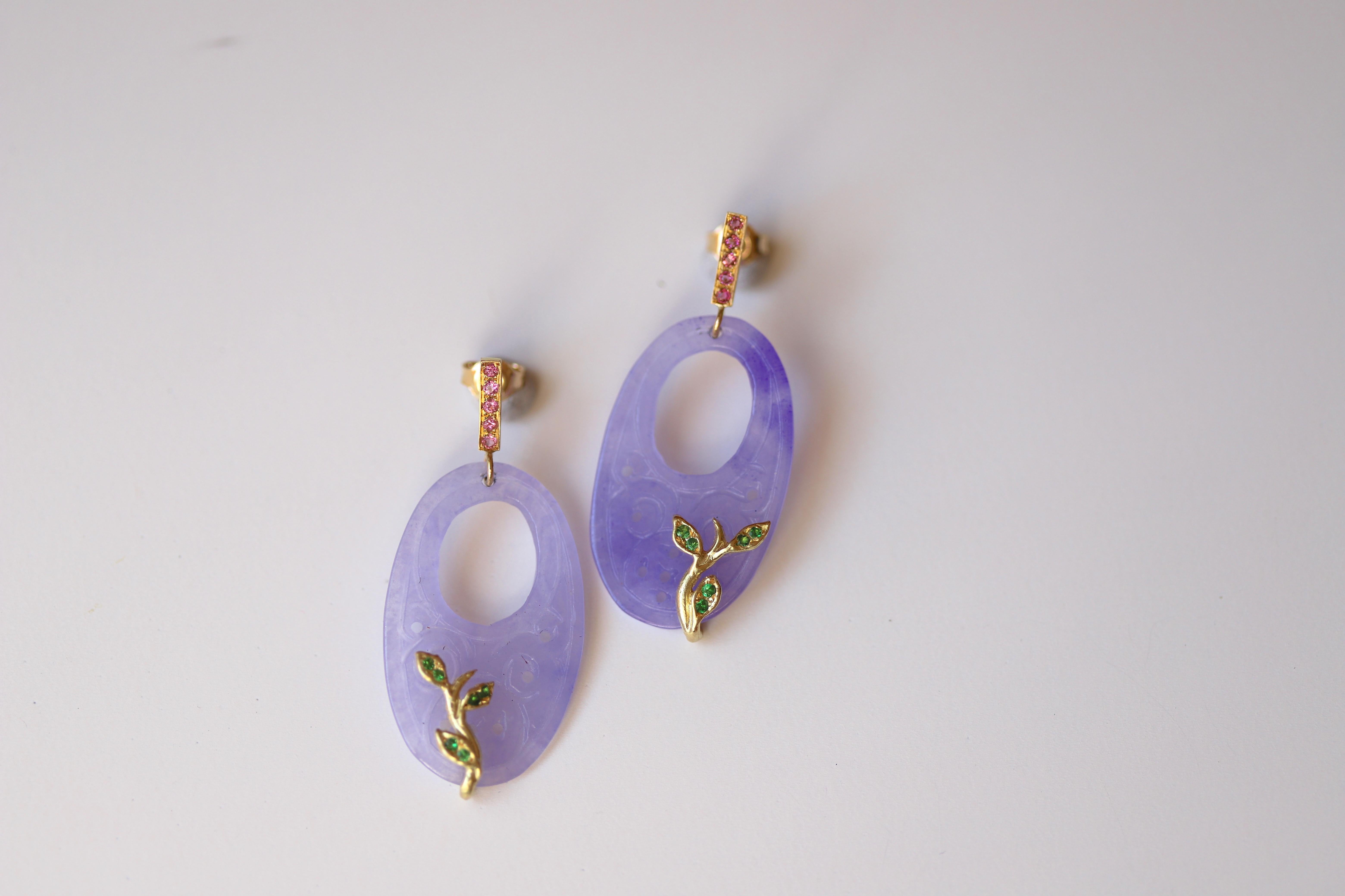 Rossella Ugolini Limited Edition 18K Gold Rose Quartz Purple Color Drop Earrings For Sale 4