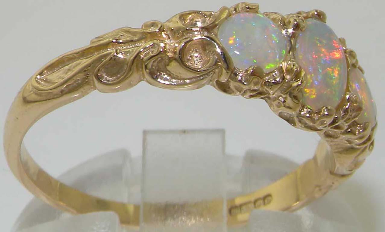 For Sale:  18K Yellow Gold Natural Colorful Opal Victorian Style Trilogy Ring 3