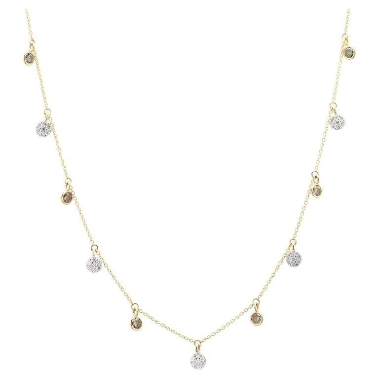 18K Yellow Gold Natural Diamond Chain Necklace In New Condition For Sale In Houston, TX