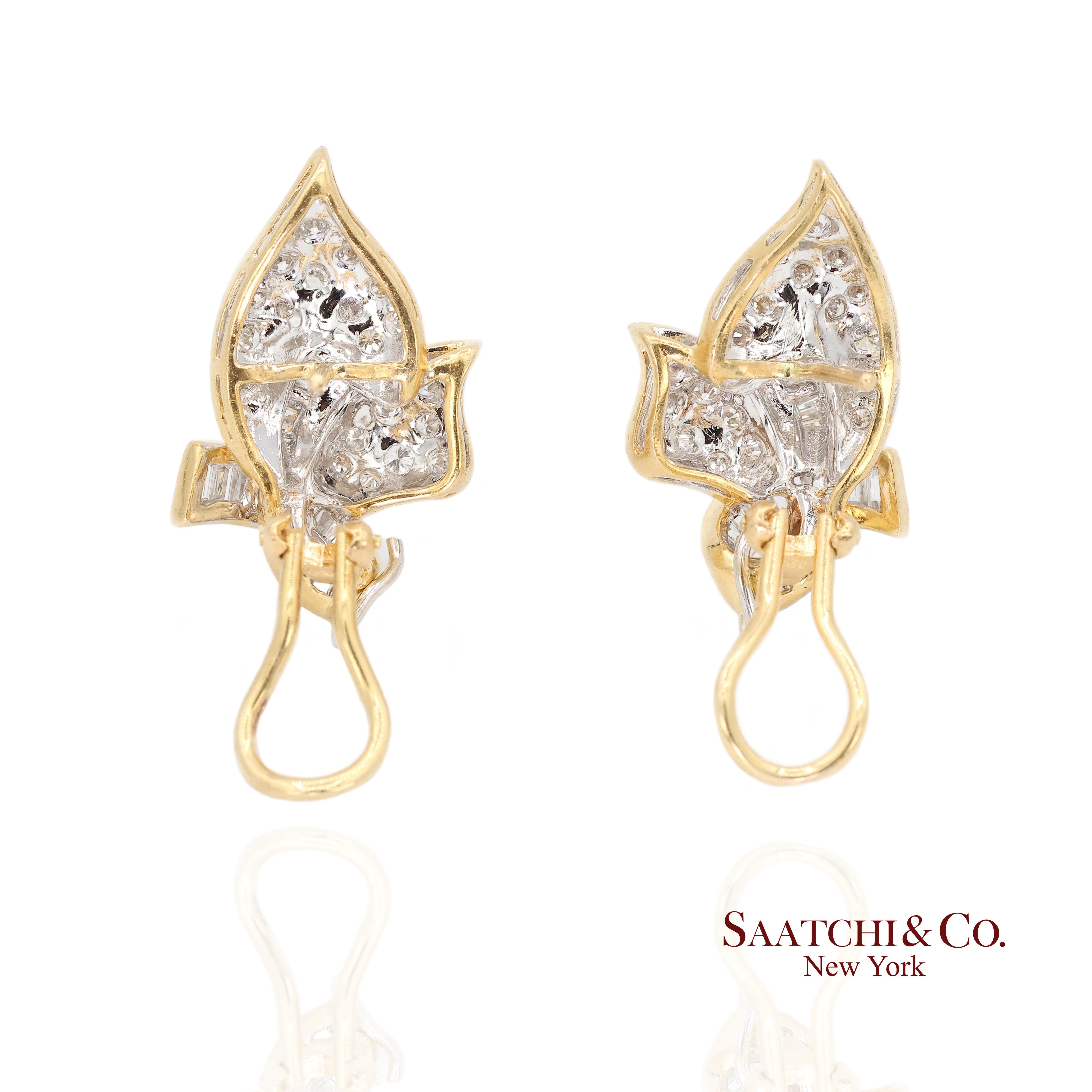 18k Yellow Gold Natural Diamond Fancy Earring For Sale 1
