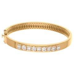 18k Yellow Gold Natural Diamond Round Baguette Bangle Bracelet for Women