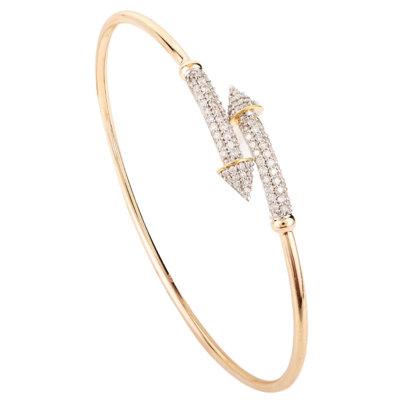 18k Yellow Gold Natural Diamond Set Arrow Open Bangle Bracelet Gift for Women For Sale