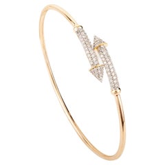 18k Yellow Gold Natural Diamond Set Arrow Open Bangle Bracelet Gift for Women