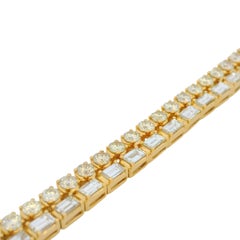18K Yellow Gold Natural Emerald Cut & Round Diamond Double Tennis Bracelet