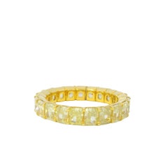 18K Yellow Gold Natural Fancy Yellow Radiant Cut Diamond Eternity Ring In Stock