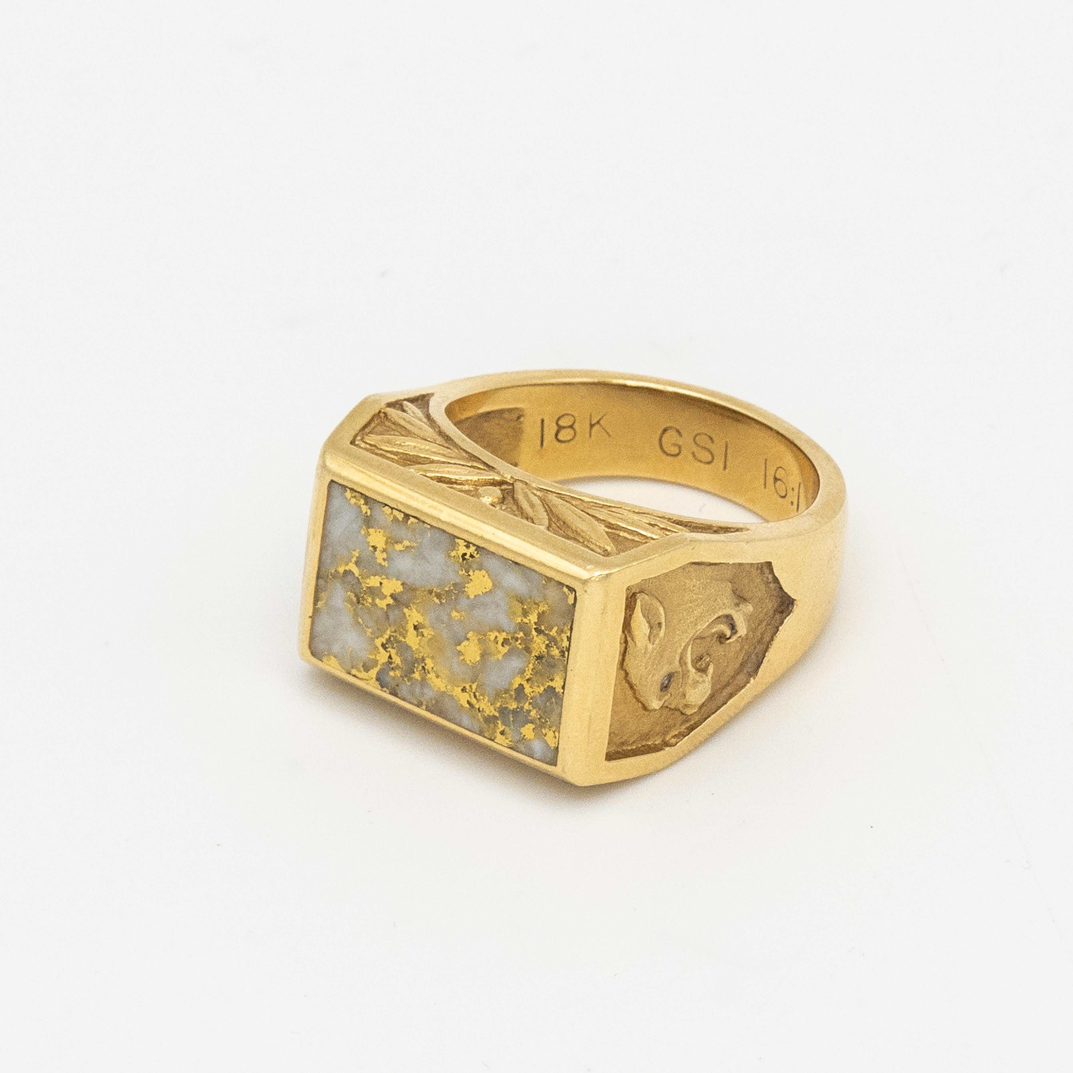 Modern 18K Yellow Gold Natural Gold-In-Quartz Men’s Ring with Diamond