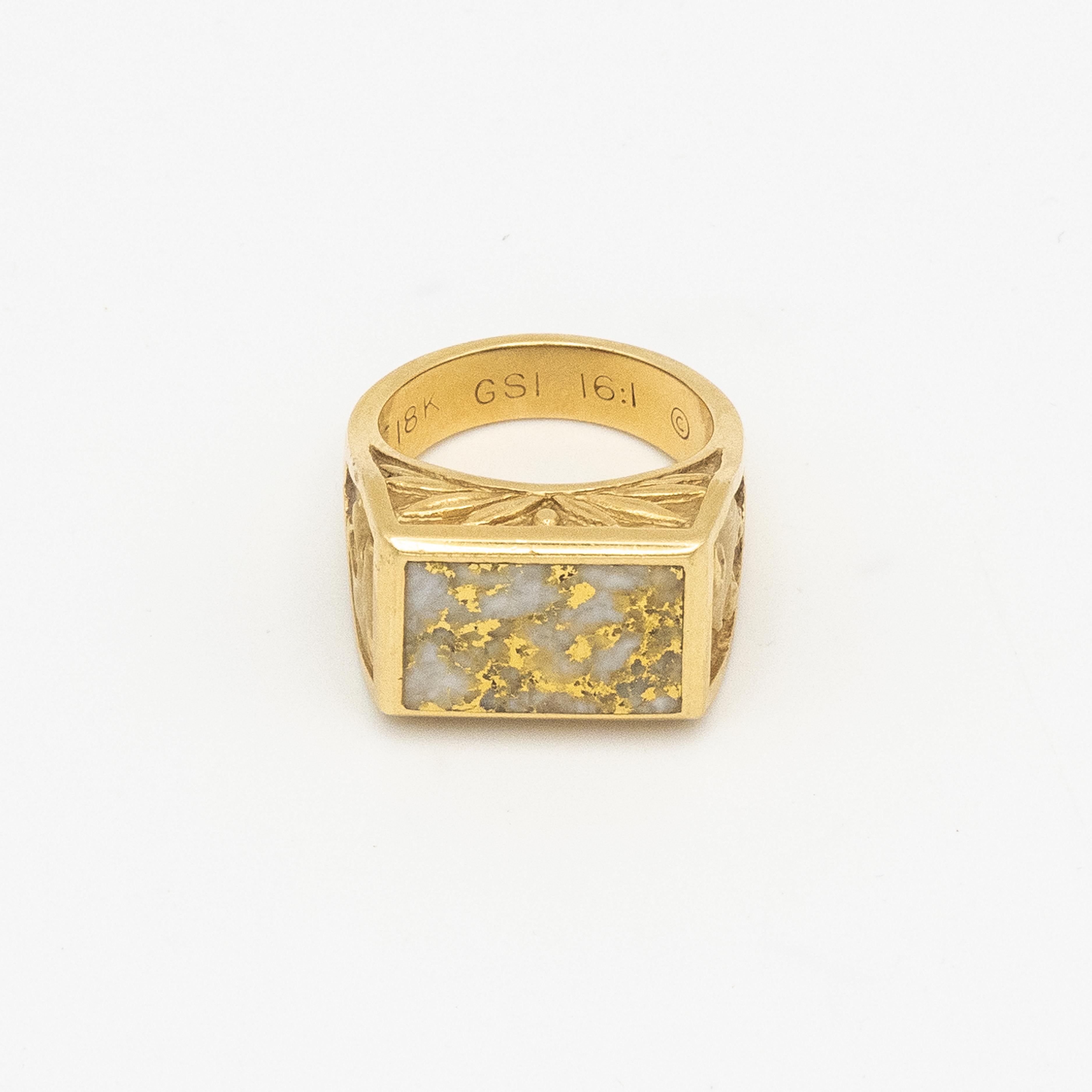 Mixed Cut 18K Yellow Gold Natural Gold-In-Quartz Men’s Ring with Diamond