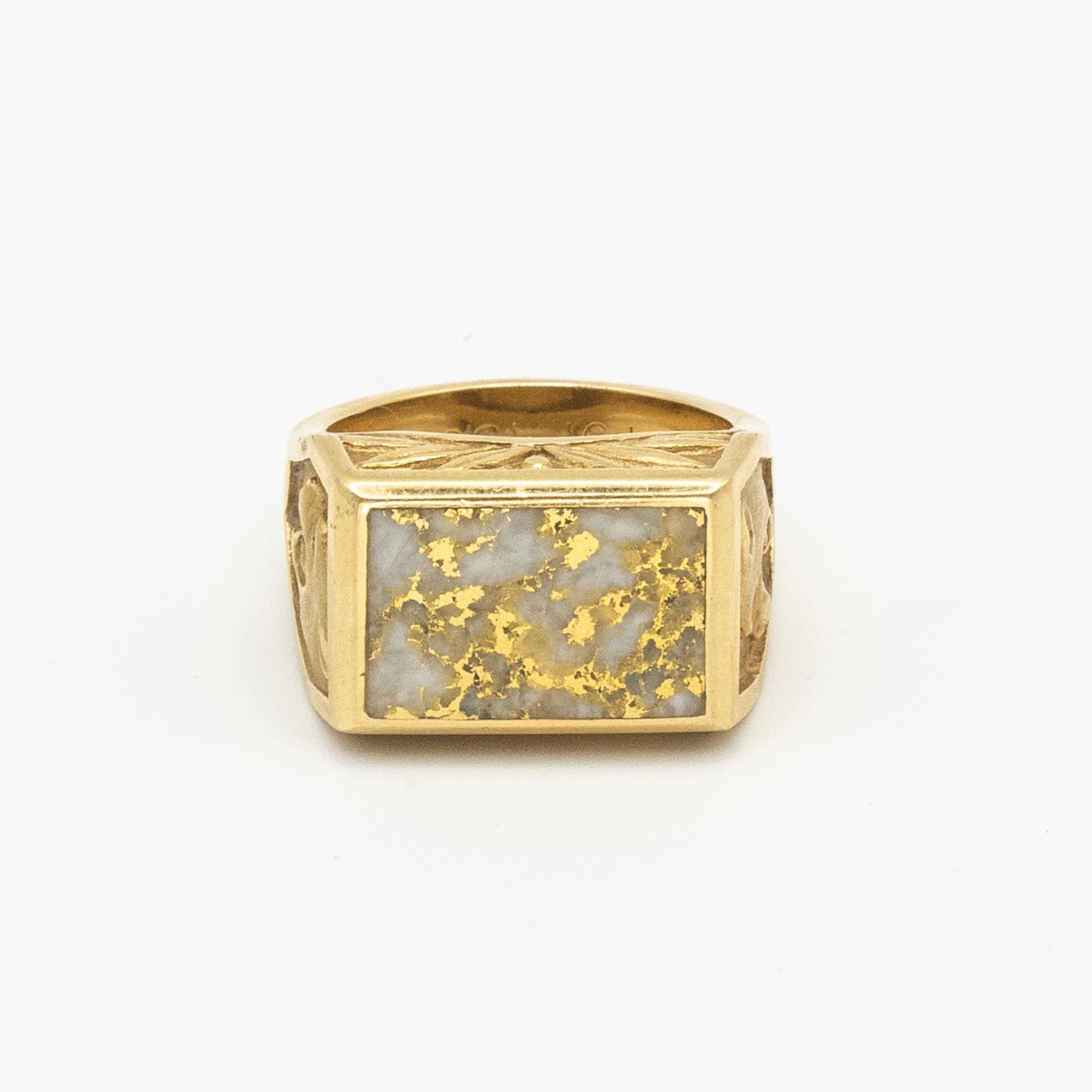 18K Yellow Gold Natural Gold-In-Quartz Men’s Ring with Diamond 1