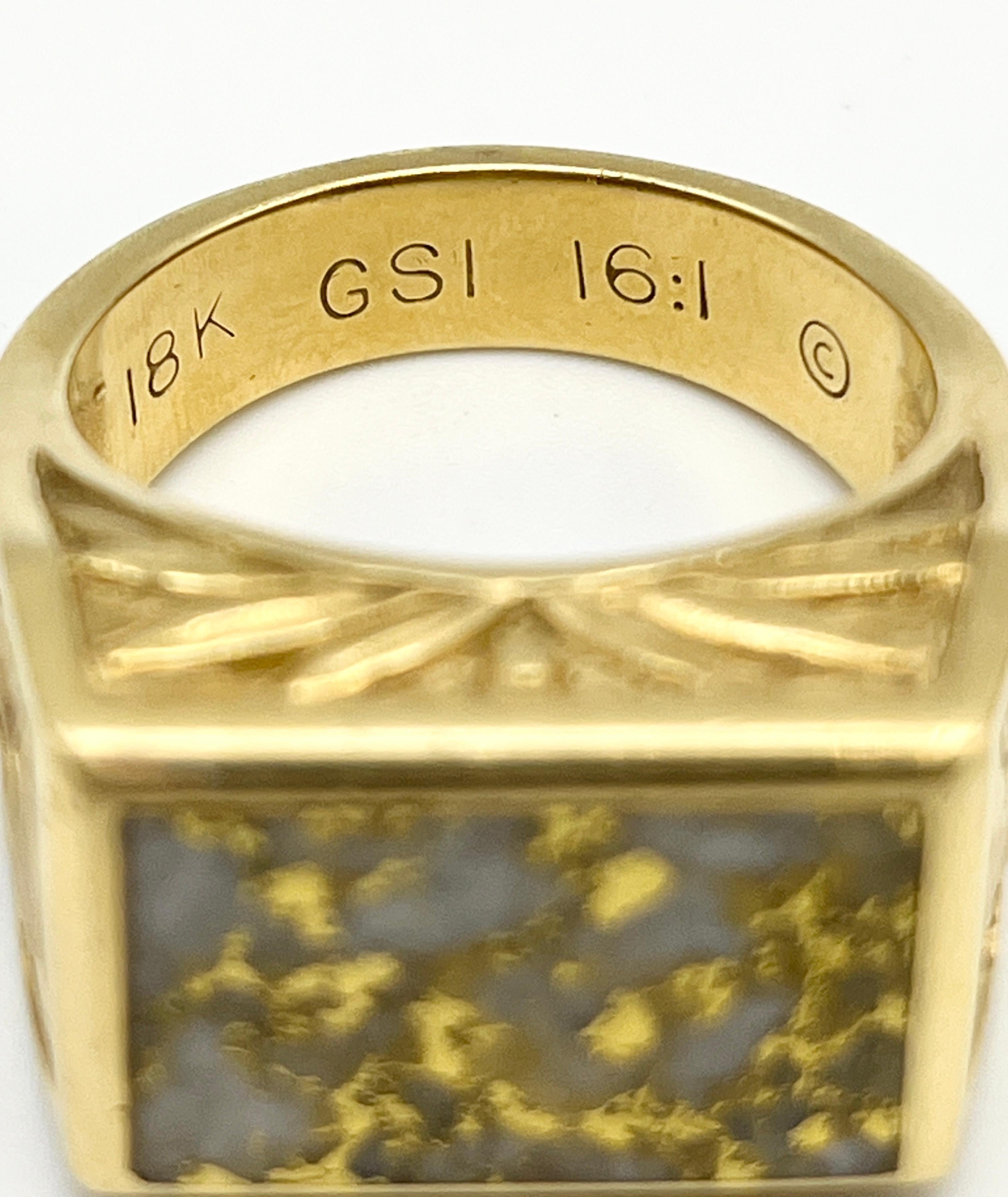 18K Yellow Gold Natural Gold-In-Quartz Men’s Ring with Diamond 3