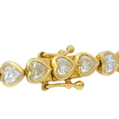 18K Yellow Gold Natural Heart Shape Diamond Bezel-Set Tennis Bracelet In Stock