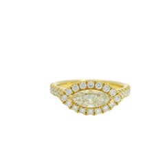 18K Yellow Gold Natural Marquise Cut Diamond East/West Halo Set Ring In Stock