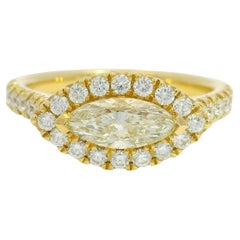 18K Yellow Gold Natural Marquise Cut Diamond East/West Halo Set Ring In Stock