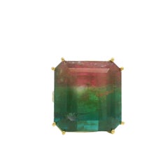 18K Yellow Gold Natural Nigerian Watermelon Tourmaline & Diamond Cocktail Ring