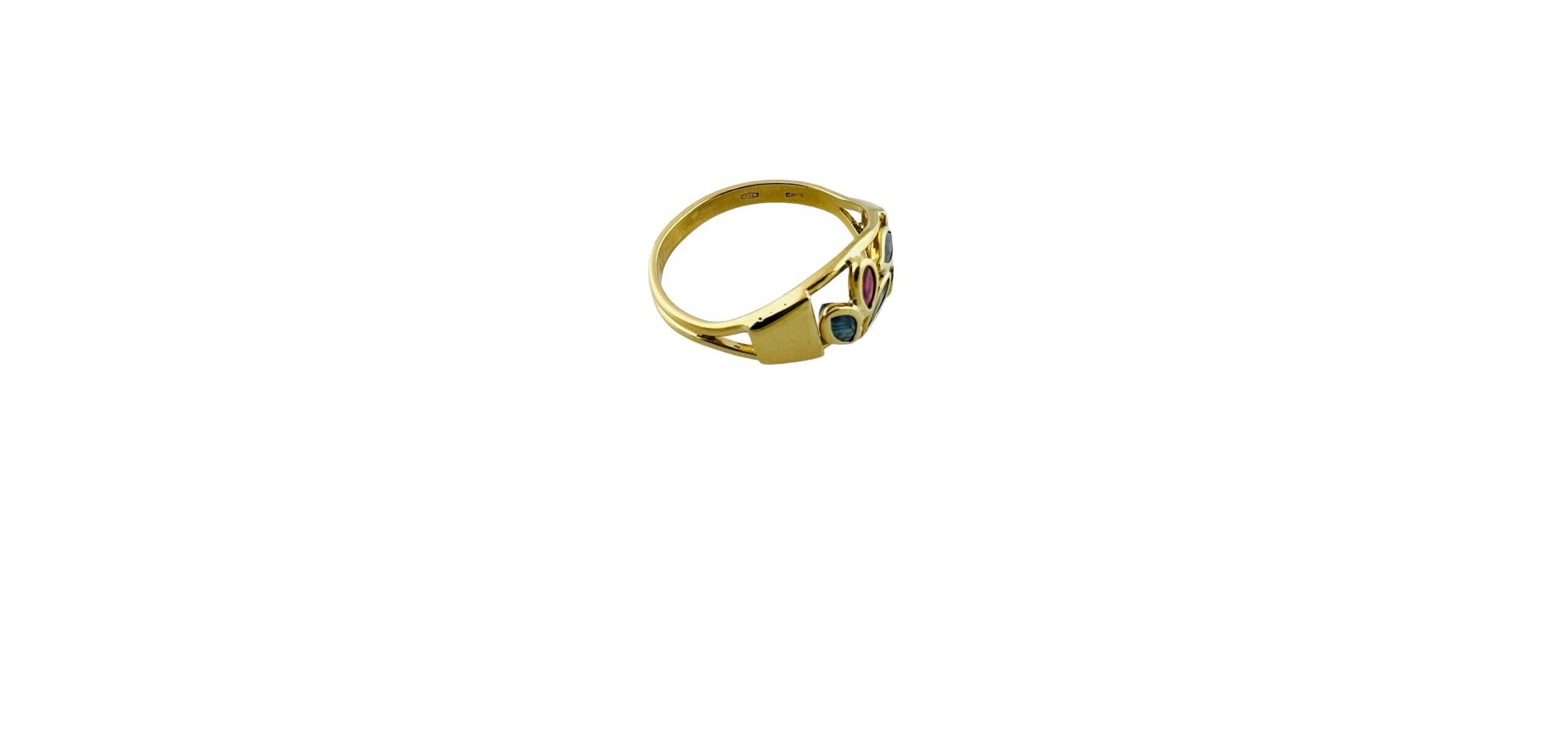 18K Yellow Gold Natural Pink and Blue Sapphire Mosaic Band Ring #15990 2
