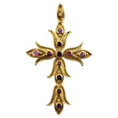 18K Yellow Gold Natural Pink & Purple Sapphire Lotus Flower Cross Pendant #19037