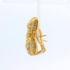 18K Yellow Gold Natural Sapphire & Asscher Cut Diamond Circle Drop Earrings
