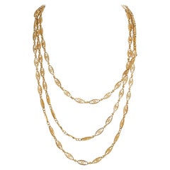 18K Yellow Gold Navette Link Long Chain Necklace