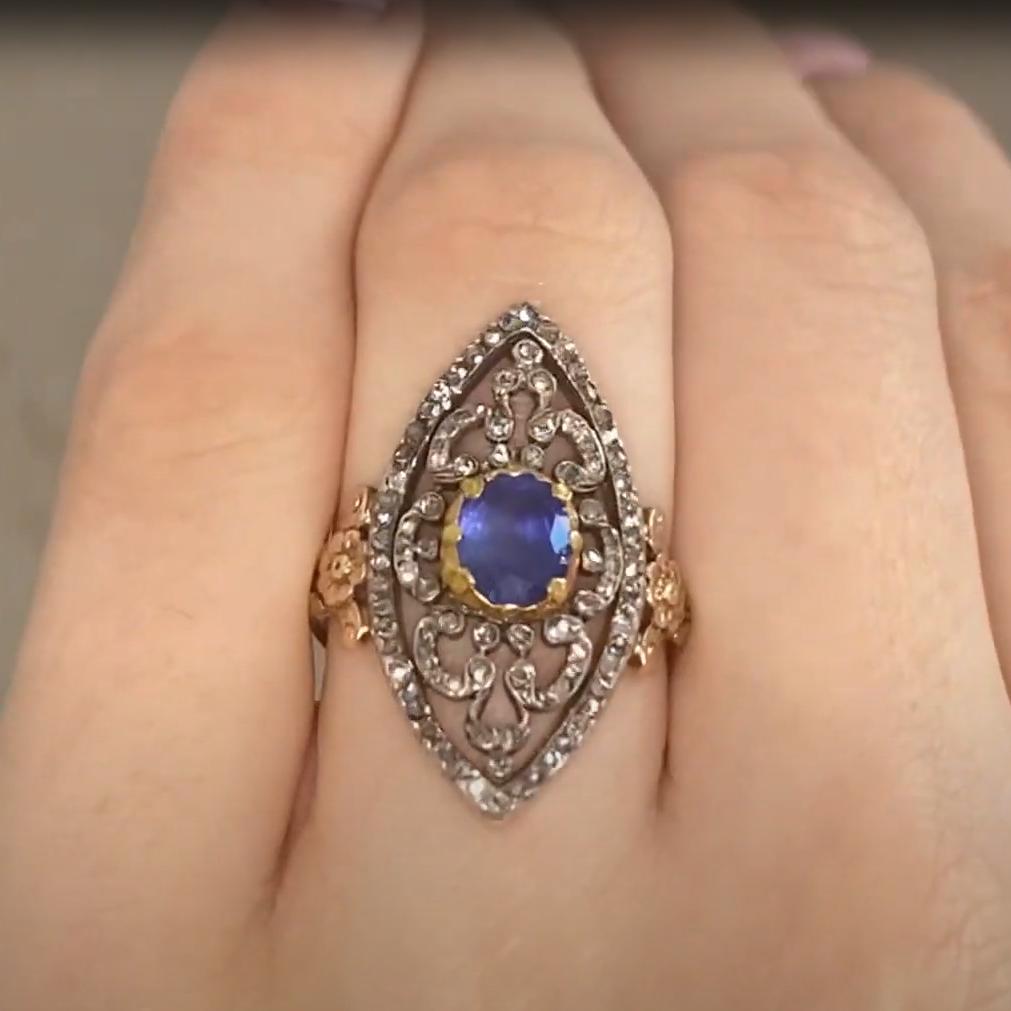 18k Gelbgold Navette-Stil GIA zertifiziert Saphir w / Diamant-Ring, CIRCA 1815 (Georgian) im Angebot