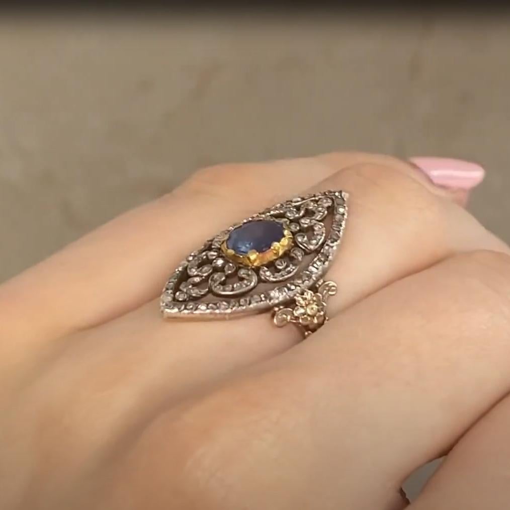 18k Gelbgold Navette-Stil GIA zertifiziert Saphir w / Diamant-Ring, CIRCA 1815 (Kissenschliff) im Angebot