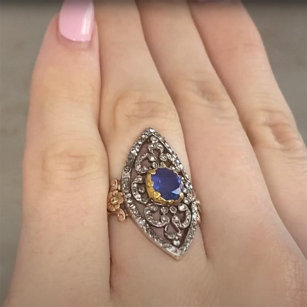 18k Gelbgold Navette-Stil GIA zertifiziert Saphir w / Diamant-Ring, CIRCA 1815 im Zustand „Hervorragend“ im Angebot in New York, NY