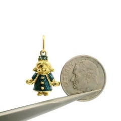 18k Yellow Gold & Navy Blue Enamel Work Detailed Little Girl Charm Pendant