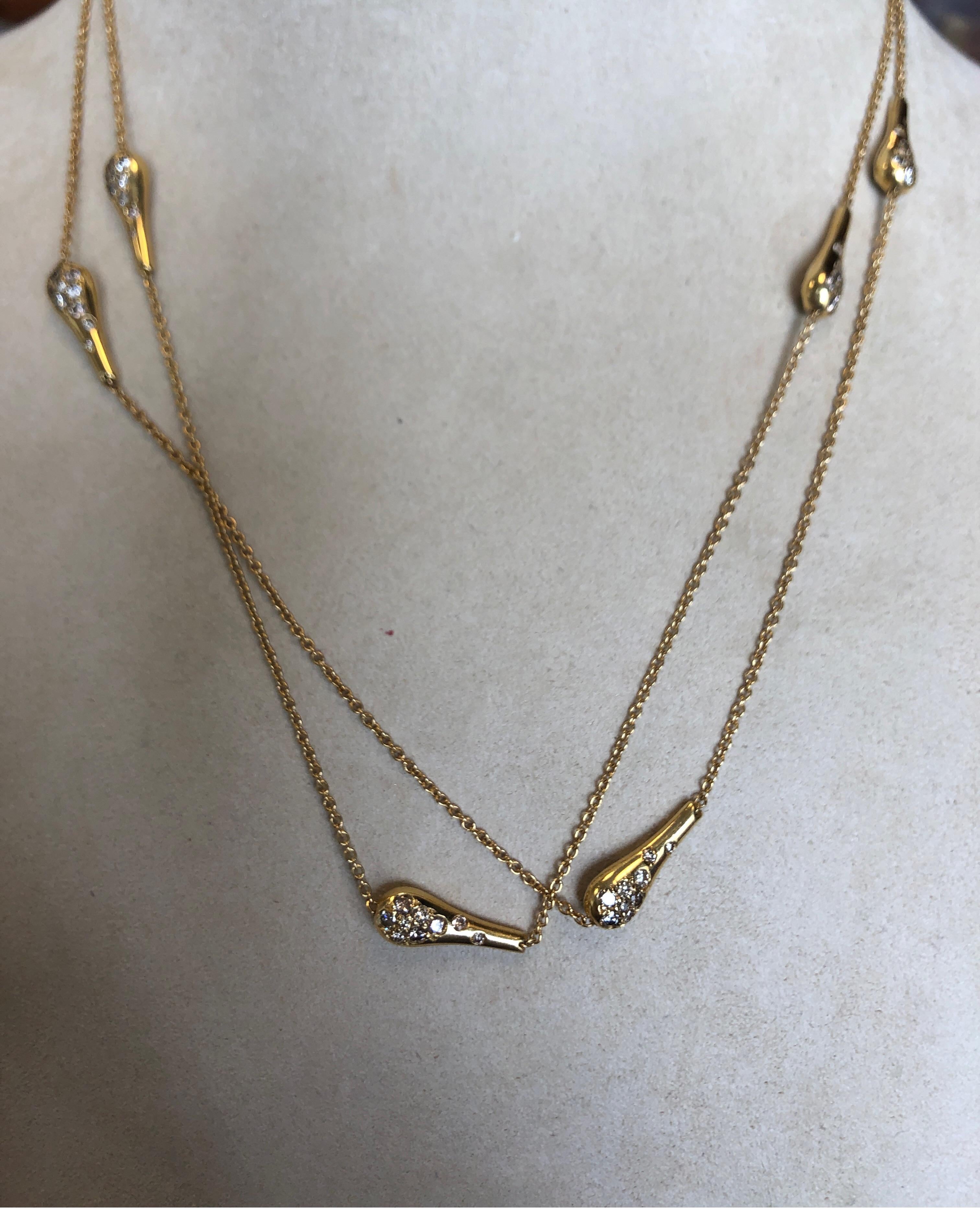 Contemporary 18 Karat Yellow Gold Neck Chain with Tear Drop Shape Cognac Diamond Elements For Sale
