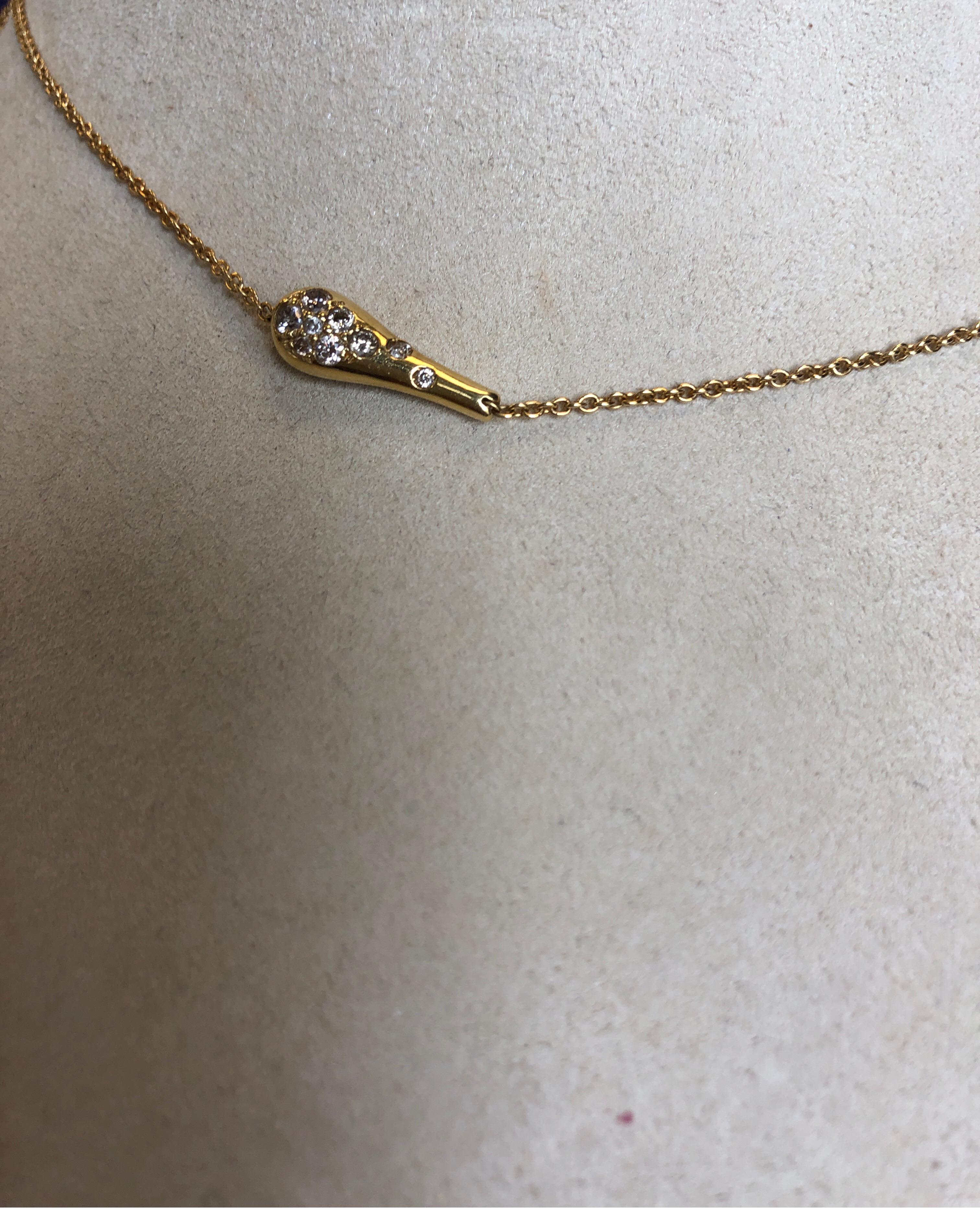 18 Karat Yellow Gold Neck Chain with Tear Drop Shape Cognac Diamond Elements In New Condition For Sale In Chicago, IL