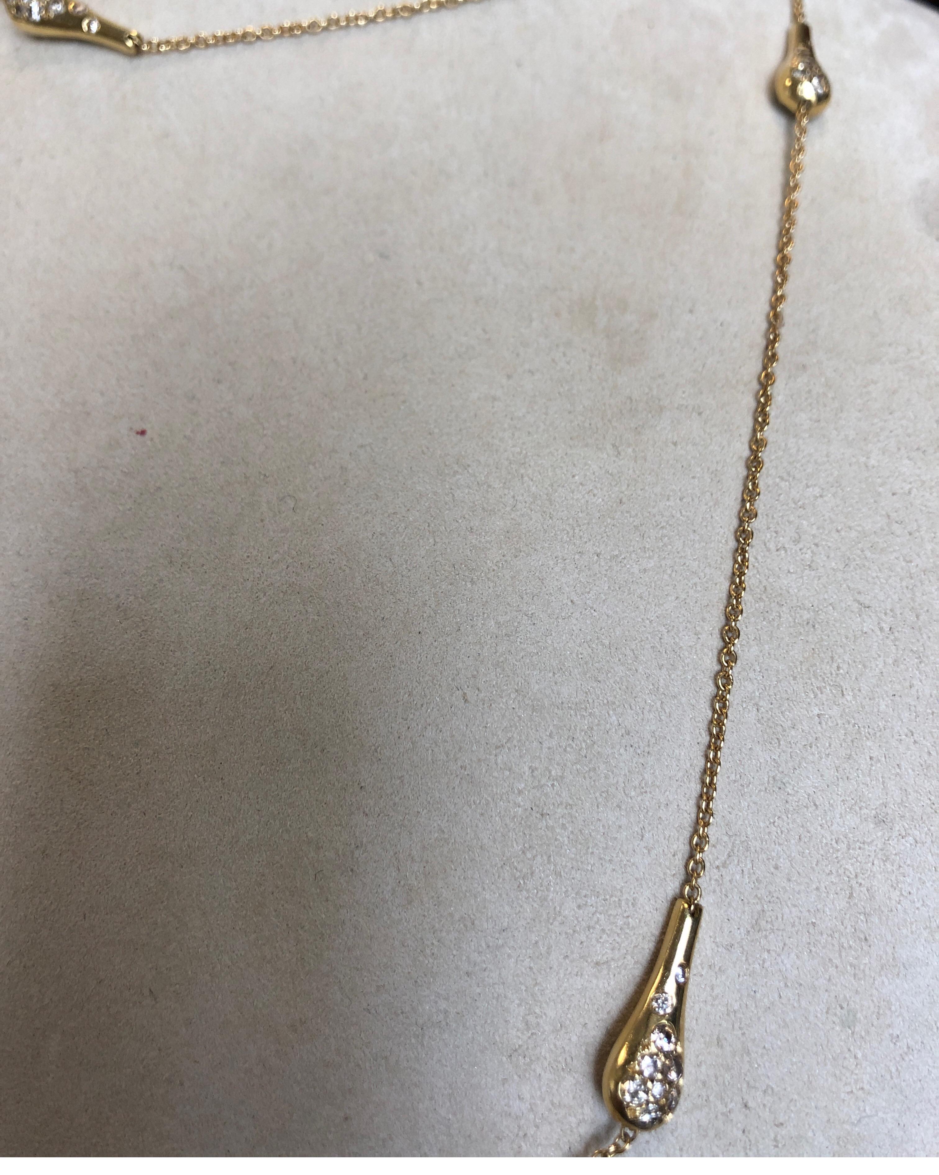 Women's 18 Karat Yellow Gold Neck Chain with Tear Drop Shape Cognac Diamond Elements For Sale